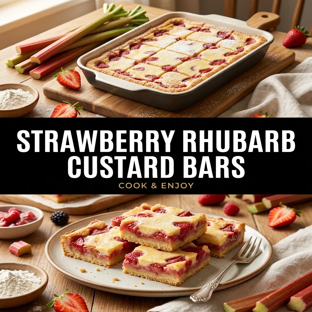 Strawberry Rhubarb Custard Bars food illustration