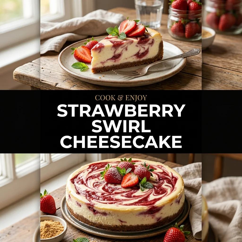 Strawberry Swirl Cheesecake recipe poster