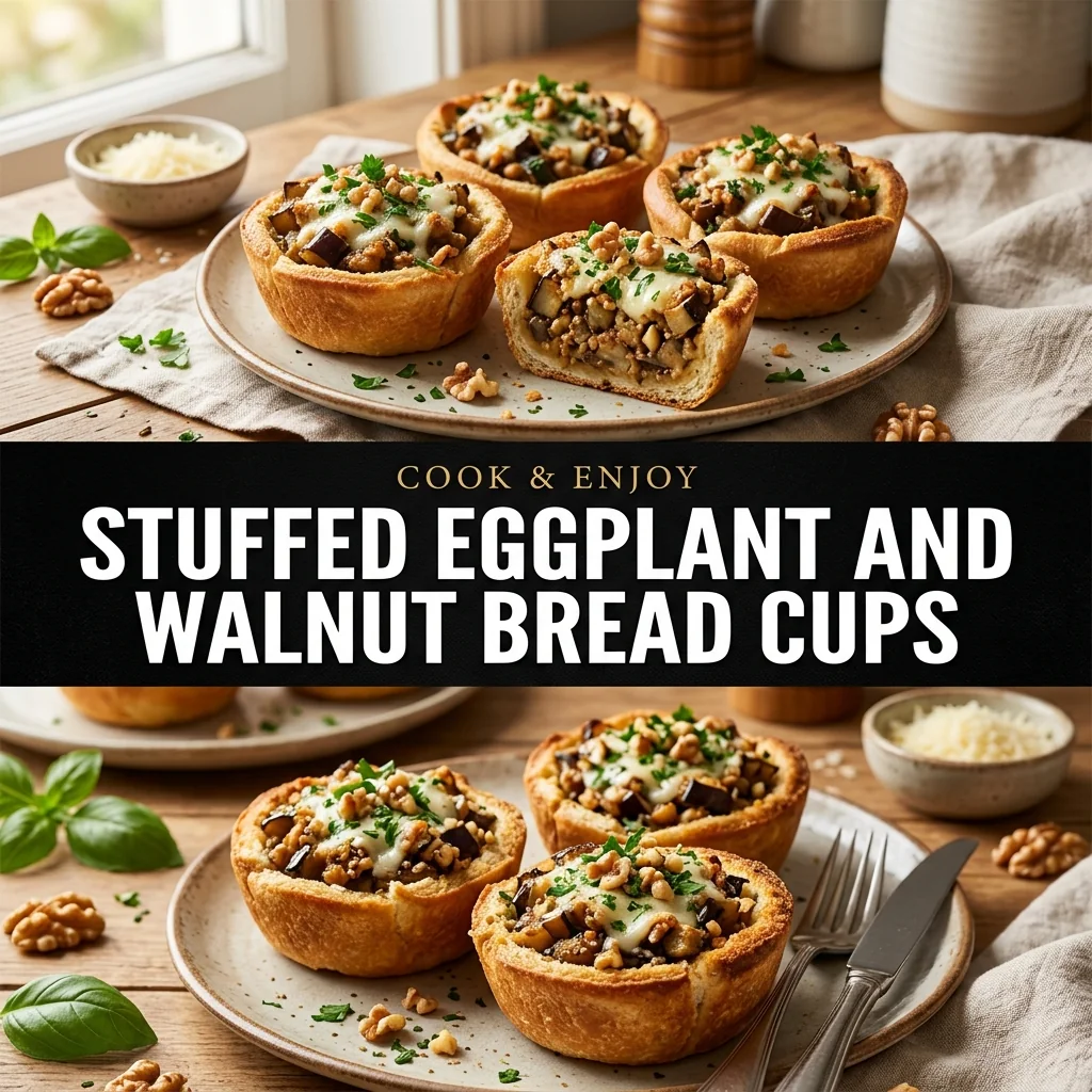 Stuffed Eggplant and Walnut Bread Cups food illustration