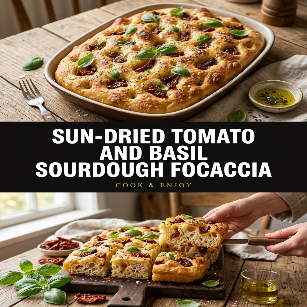 Sun-Dried Tomato and Basil Sourdough Focaccia food illustration