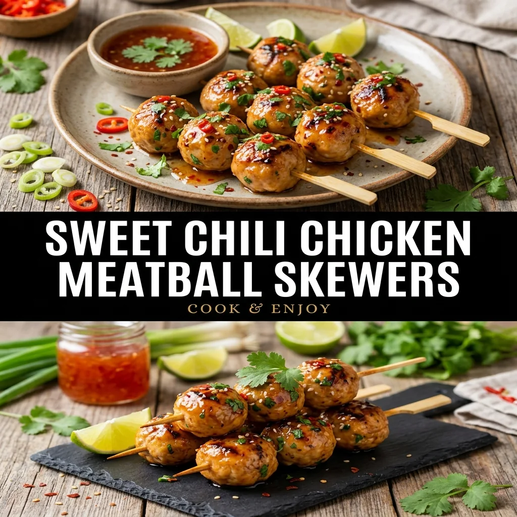 Sweet Chili Chicken Meatball Skewers food illustration