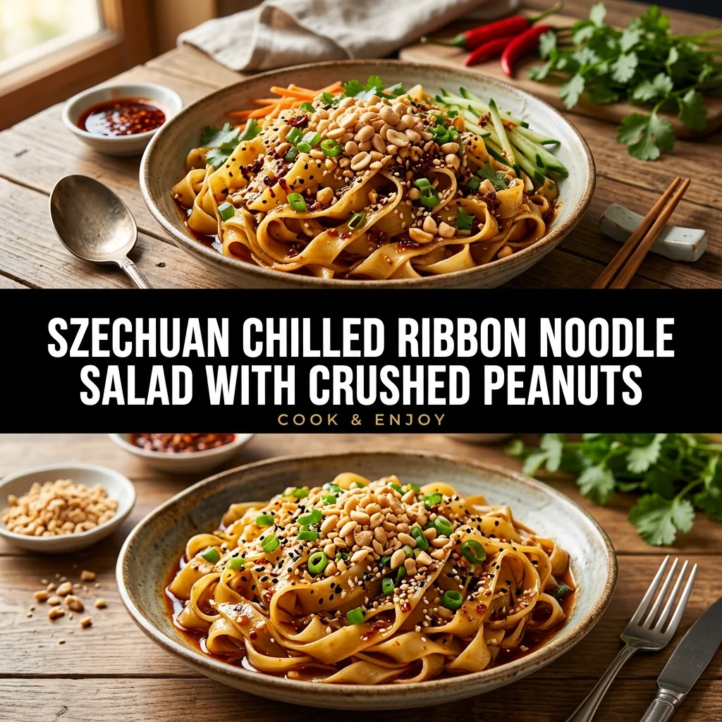 Szechuan Chilled Ribbon Noodle Salad with Crushed Peanuts food illustration
