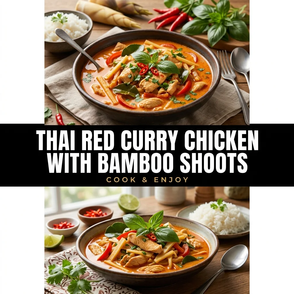 Thai Red Curry Chicken with Bamboo Shoots food illustration