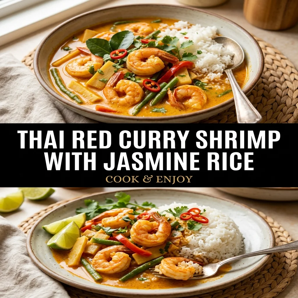 Thai Red Curry Shrimp with Jasmine Rice food illustration