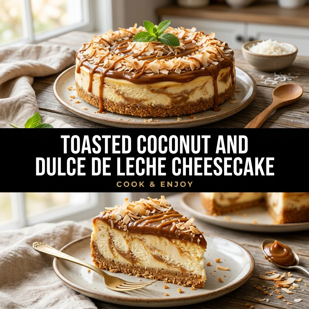 Toasted Coconut and Dulce de Leche Cheesecake food illustration