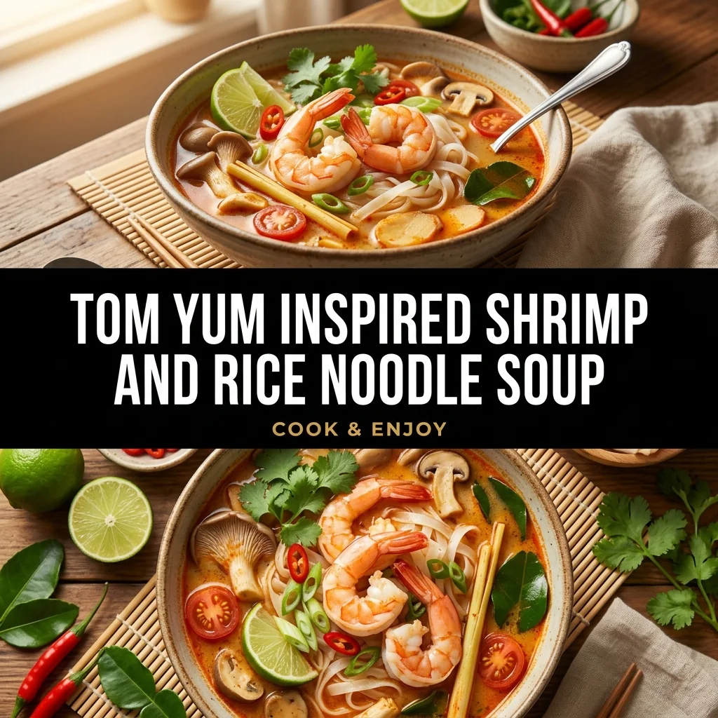 Tom Yum Inspired Shrimp and Rice Noodle Soup food illustration