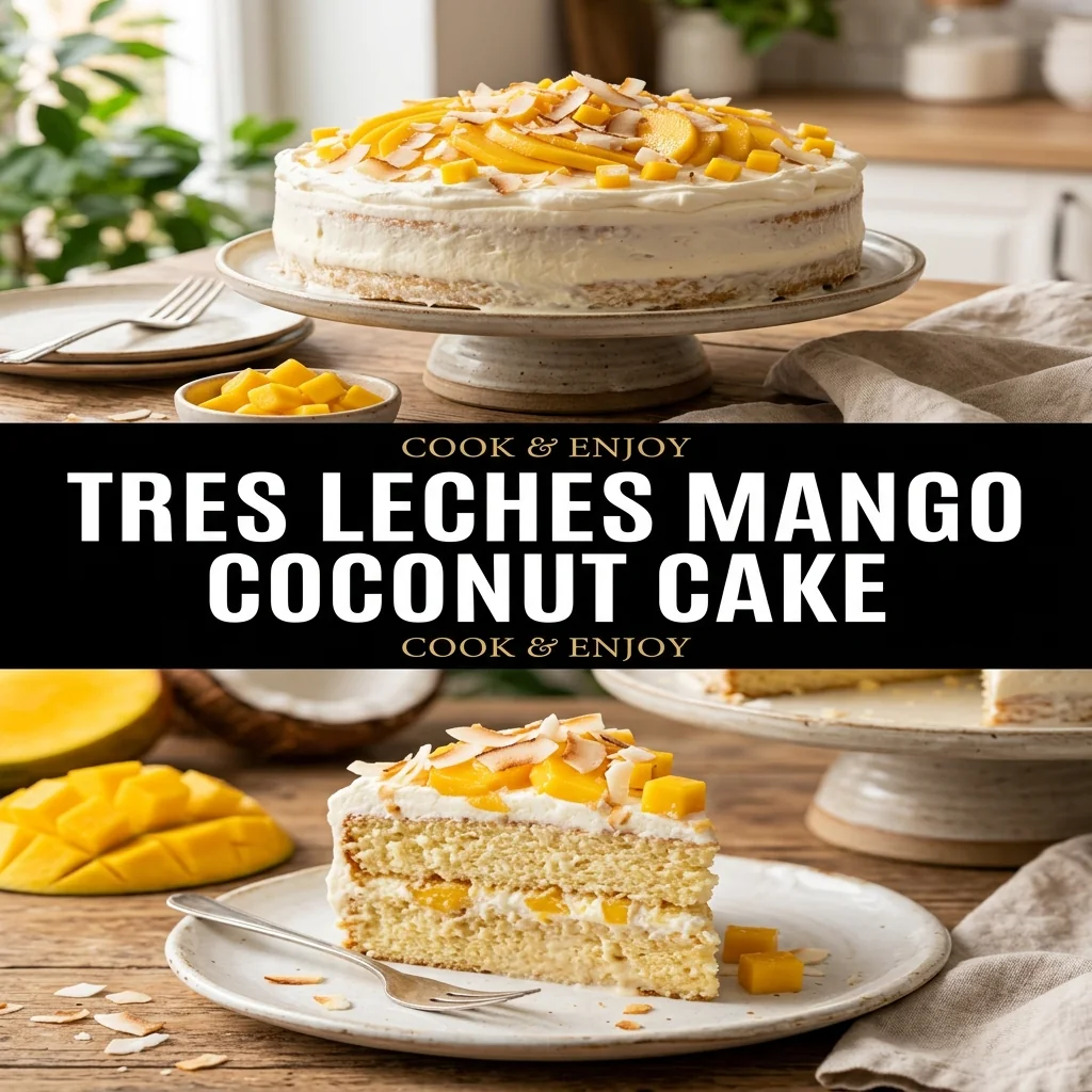 Tres Leches Mango Coconut Cake food illustration
