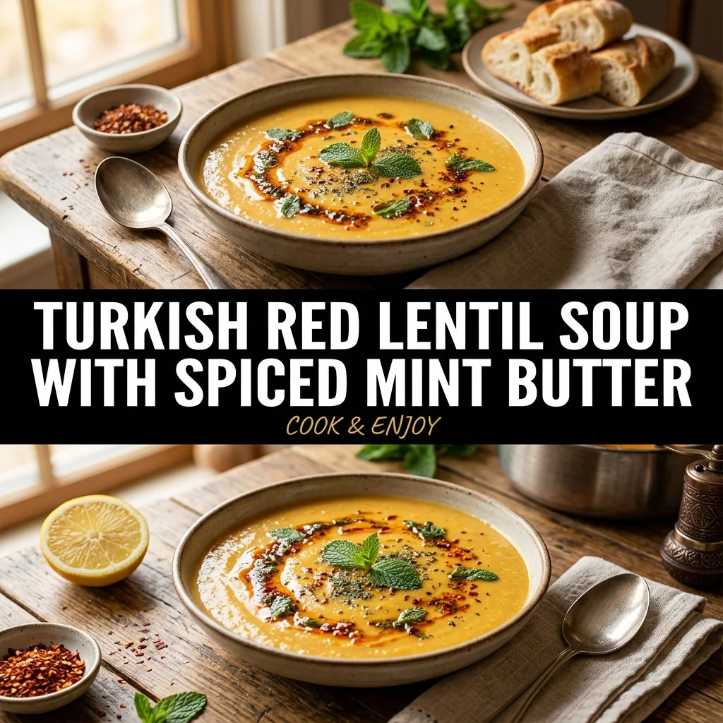 Turkish Red Lentil Soup with Spiced Mint Butter food illustration