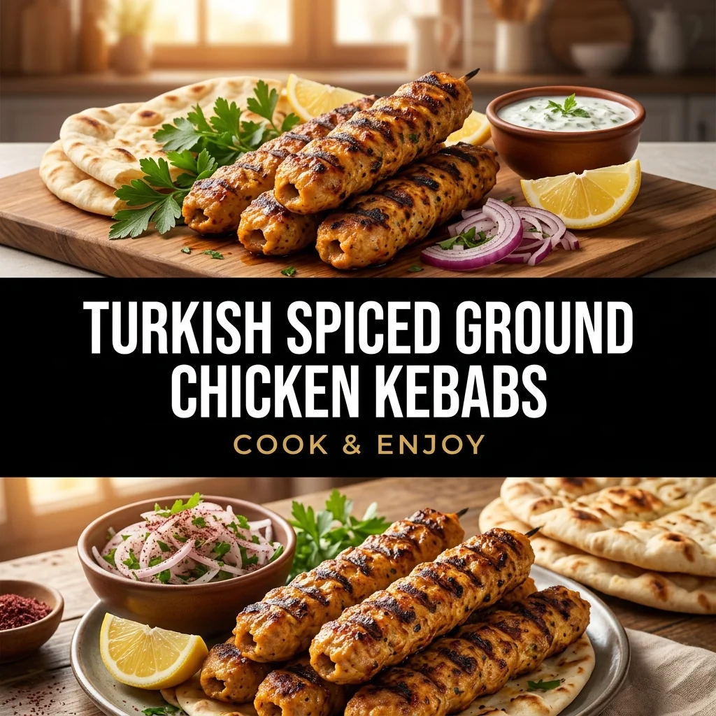 Turkish Spiced Ground Chicken Kebabs food illustration