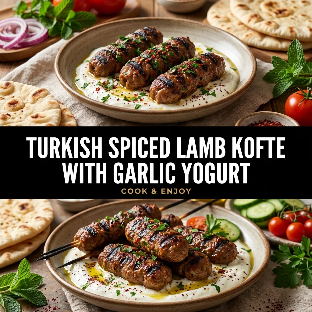 Turkish Spiced Lamb Kofte with Garlic Yogurt recipe poster