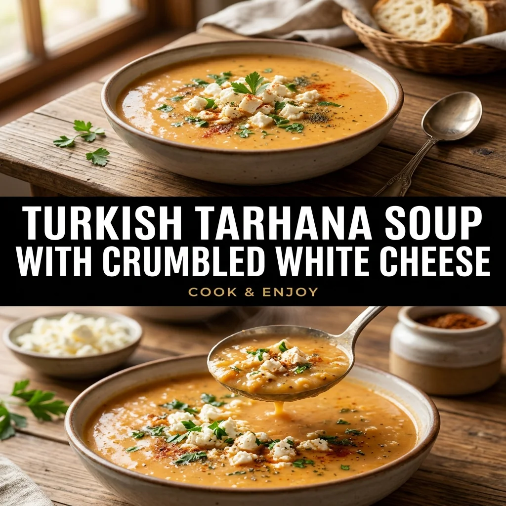 Turkish Tarhana Soup with Crumbled White Cheese food illustration