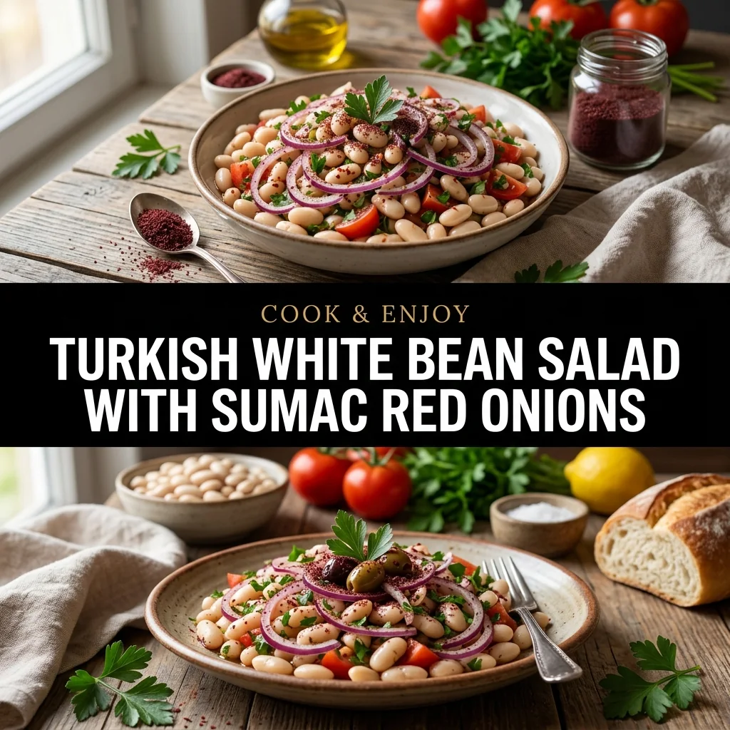 Turkish White Bean Salad with Sumac Red Onions food illustration