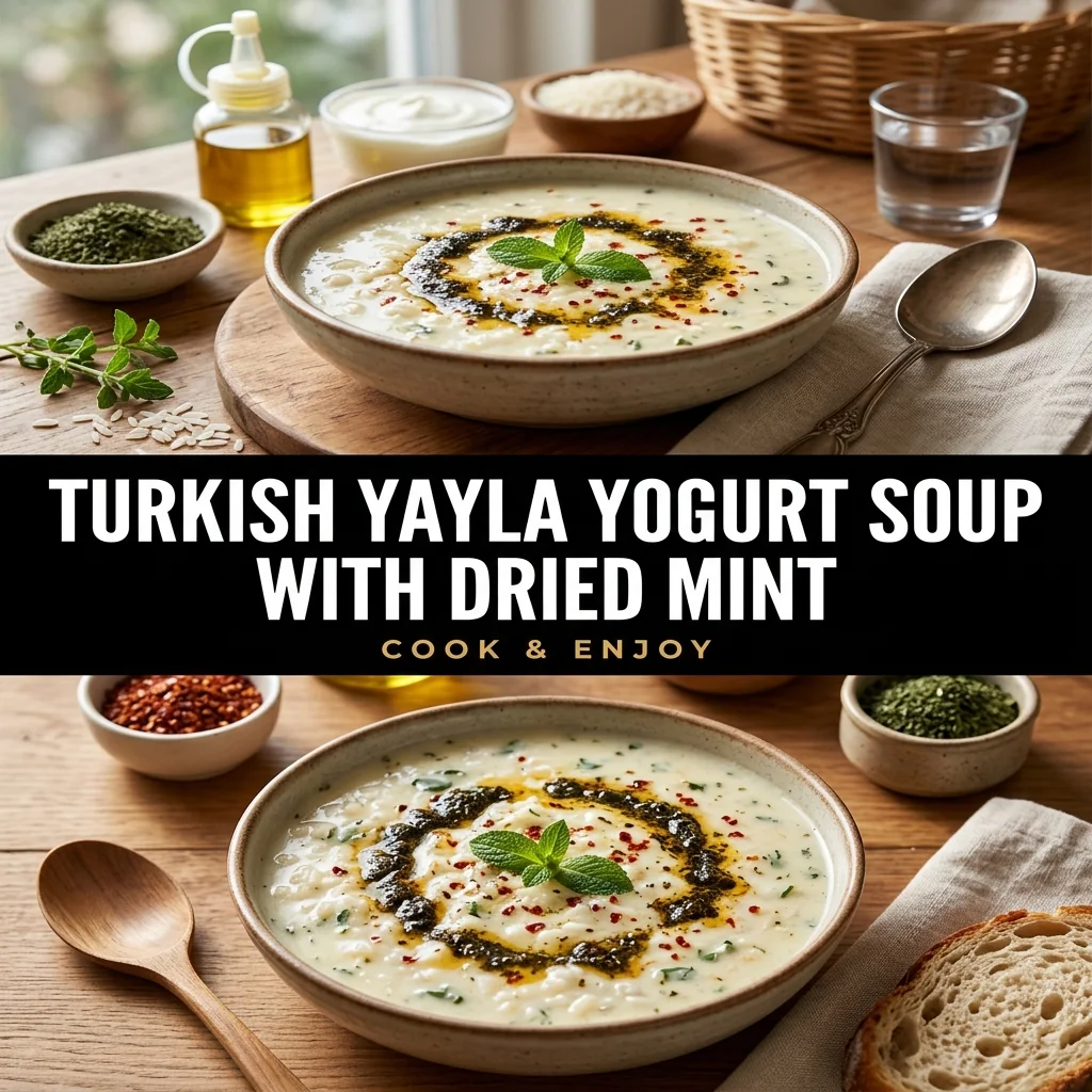 Turkish Yayla Yogurt Soup with Dried Mint food illustration