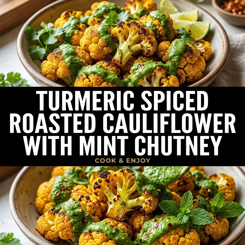 Turmeric Spiced Roasted Cauliflower with Mint Chutney food illustration