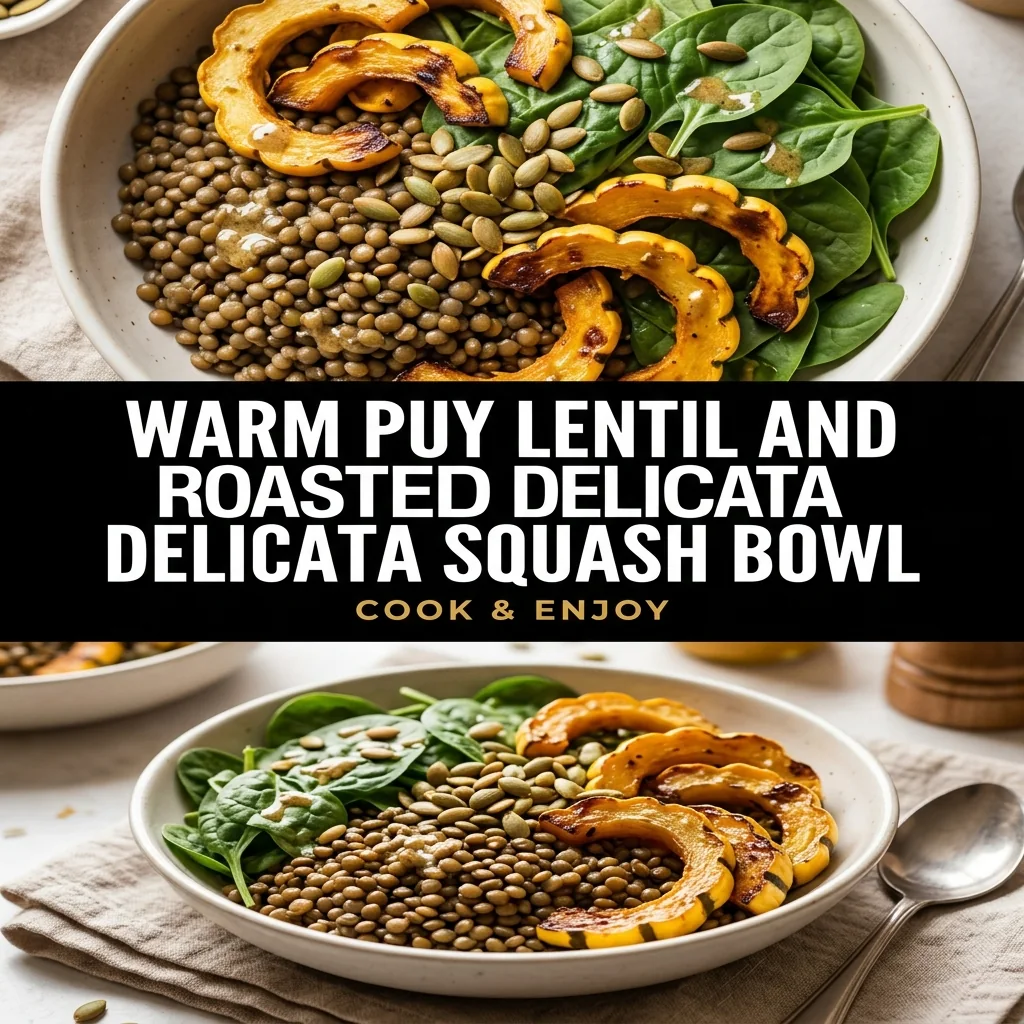 Warm Puy Lentil and Roasted Delicata Squash Bowl food illustration