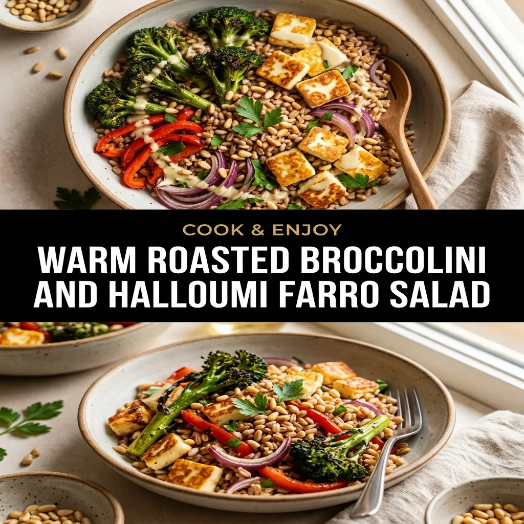 Warm Roasted Broccolini and Halloumi Farro Salad food illustration