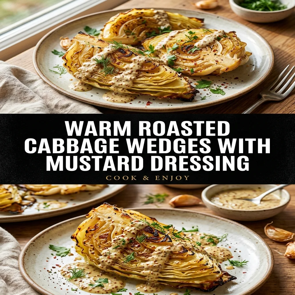 Warm Roasted Cabbage Wedges with Mustard Dressing food illustration