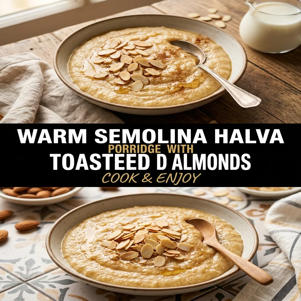Warm Semolina Halva Porridge with Toasted Almonds food illustration