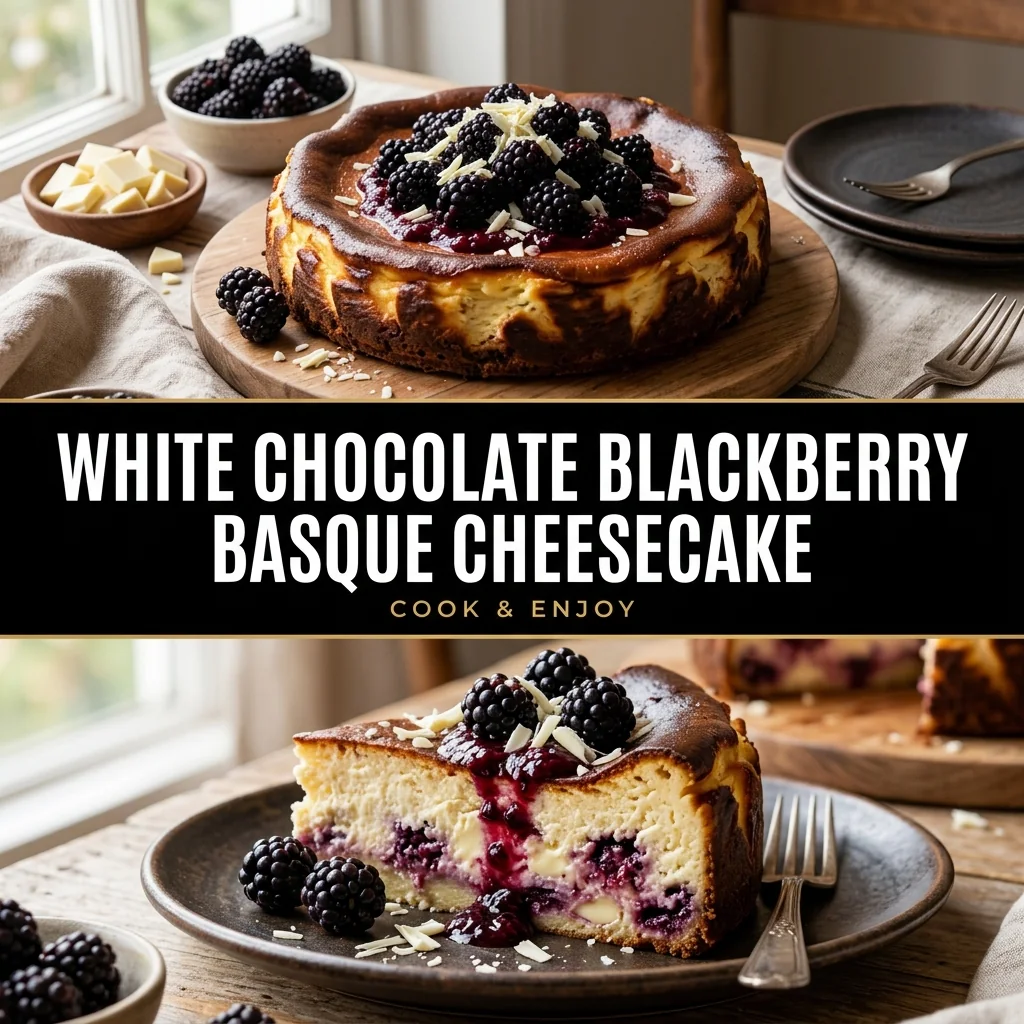 White Chocolate Blackberry Basque Cheesecake food illustration