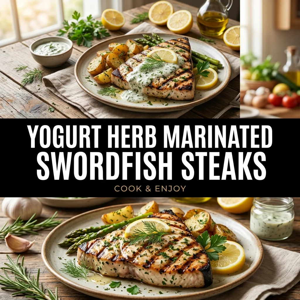 Yogurt Herb Marinated Swordfish Steaks food illustration