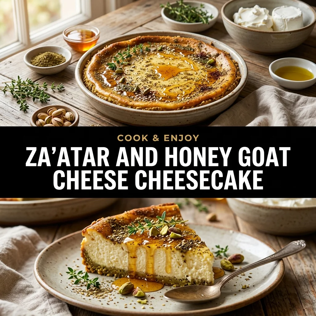 Za'atar and Honey Goat Cheese Cheesecake food illustration