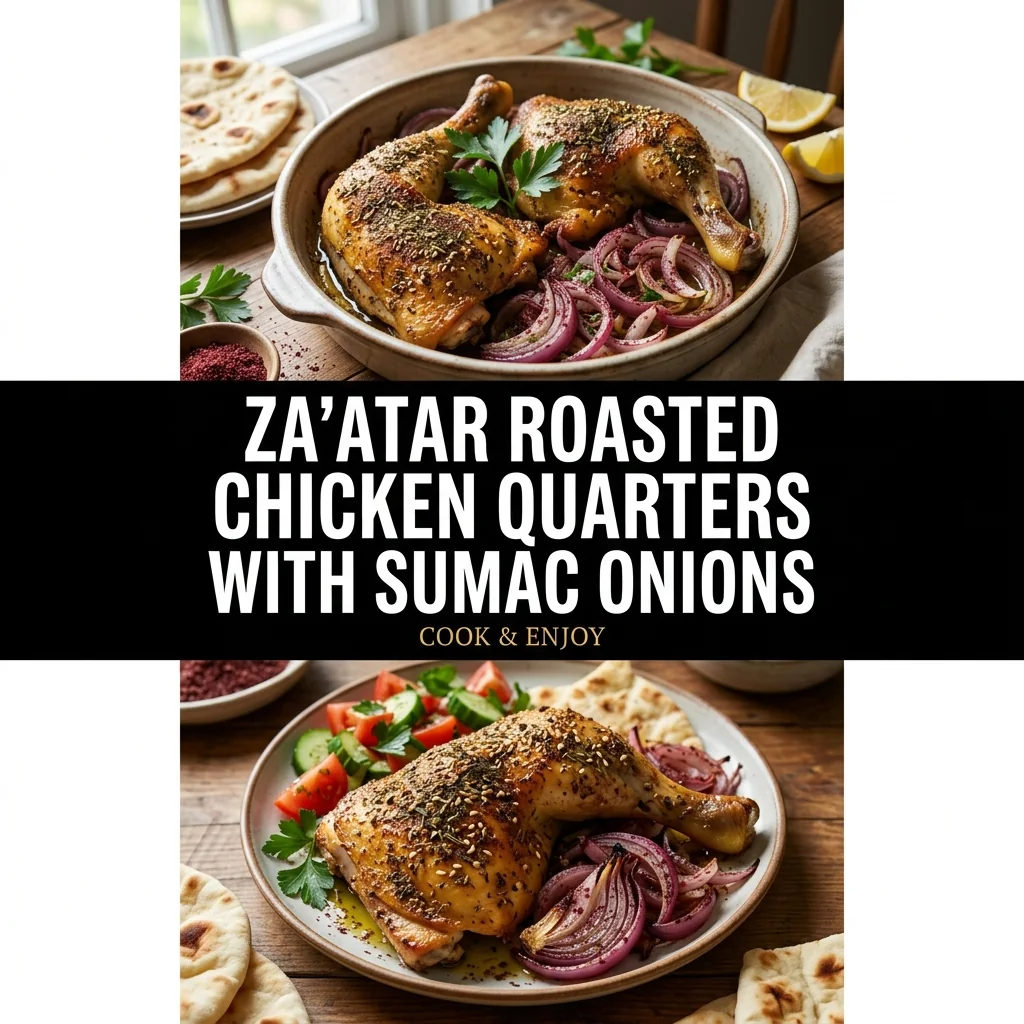 Za'atar Roasted Chicken Quarters with Sumac Onions food illustration
