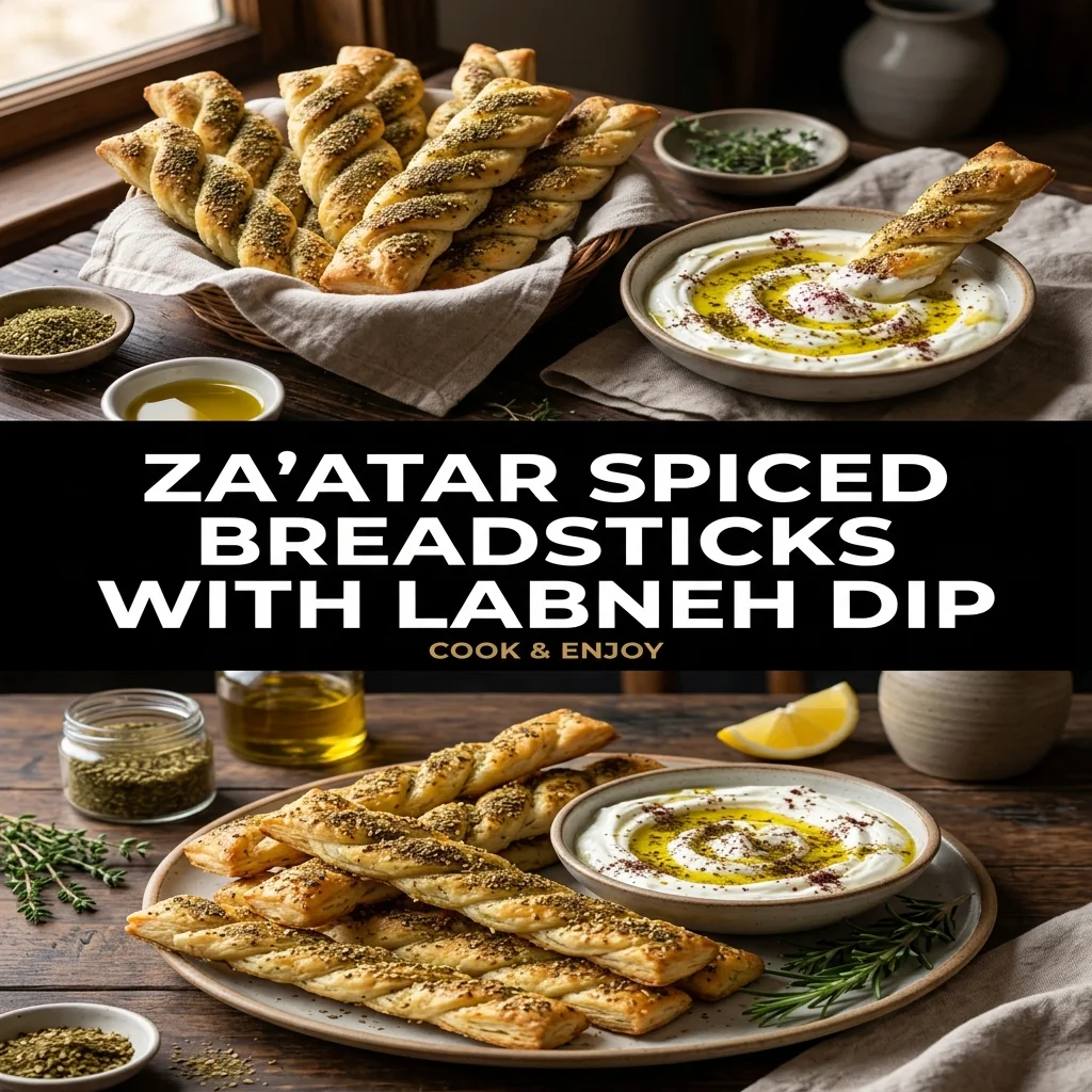 Za'atar Spiced Breadsticks with Labneh Dip food illustration